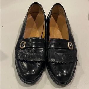 Vintage Adolfo Black Leather Loafers with Fringe Detail
Size 9 1/2
